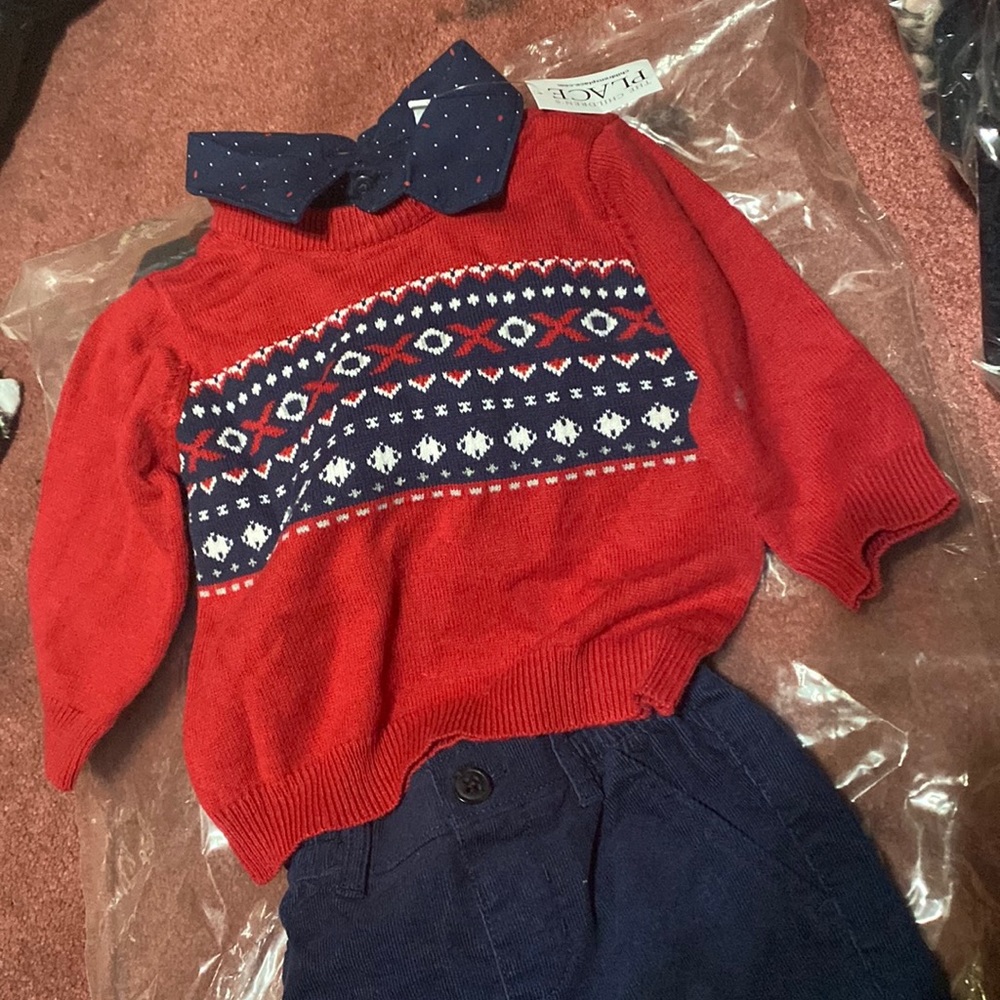 A cute holiday sweater outfit for baby boy